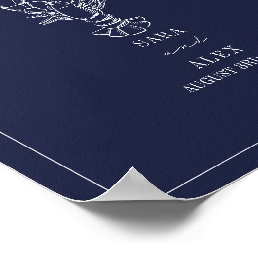 Rustieke kreeft donkerblauw strand bruiloft welkom poster (Hoek)