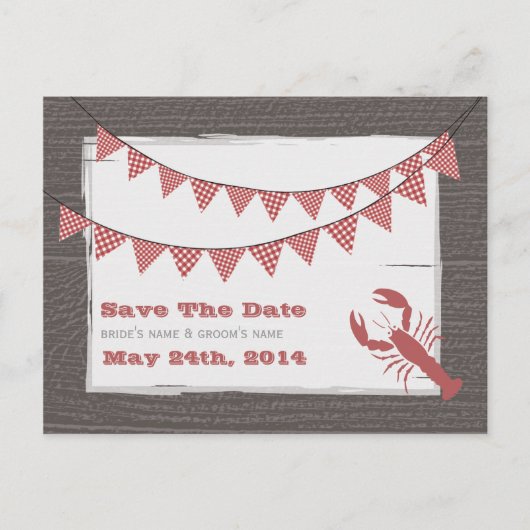 Rustieke kreeft en Bunting Bruiloft Save The Date Aankondigingskaart (Voorkant)