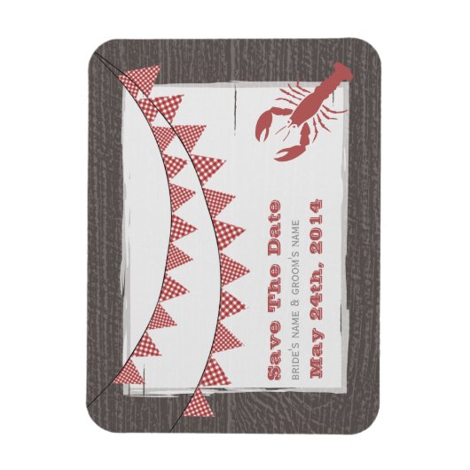 Rustieke kreeft & Gingham sparen de datum magneet (Verticaal)