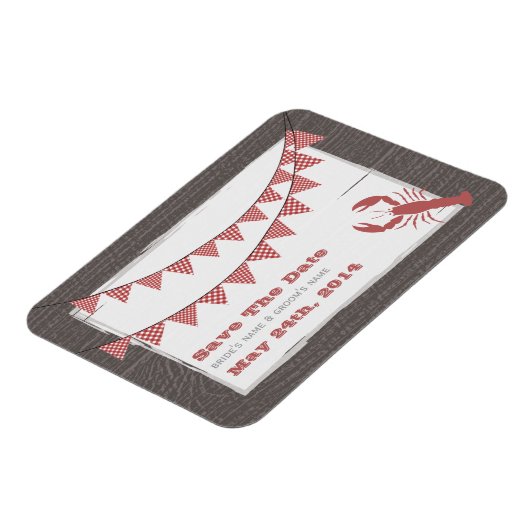 Rustieke kreeft & Gingham sparen de datum magneet (Linkerzijde)