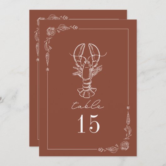 Rustieke kreeft terracotta bruiloft tafel nummer kaart (Voorkant / Achterkant)