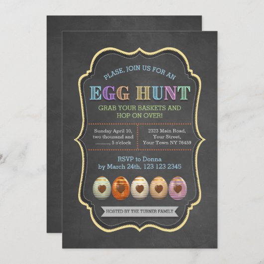 Rustieke Krijt Kleurrijk Paaseieren Jacht Feest Kaart (Voorkant / Achterkant)