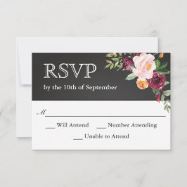 Rustieke Krijtbord Bloemen Huwelijk RSVP Kaartje