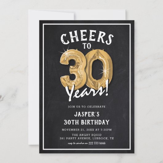 Rustieke krijtbord gouden ballonnen 30e verjaardag kaart (Voorkant)