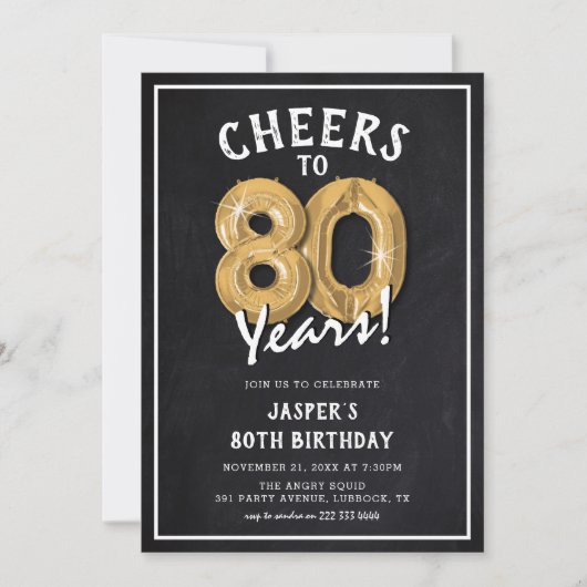 Rustieke Krijtbord Gouden Ballonnen 80e Verjaardag Kaart (Voorkant)