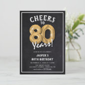 Rustieke Krijtbord Gouden Ballonnen 80e Verjaardag Kaart (Staand voorkant)