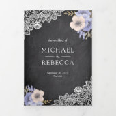 Rustieke Krijtbord Kant Paarse Bloemen Trouwfoto Drieluik Uitnodiging (Cover)