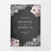 Rustieke Krijtbord Kant Roze Bloemen Trouwfoto Drieluik Uitnodiging (Cover)