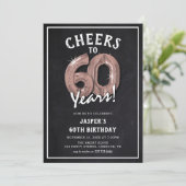 Rustieke Krijtbord Roos Gouden Ballonnen 60e Verja Kaart (Staand voorkant)