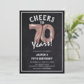 Rustieke Krijtbord Roos Gouden Ballonnen 70e Verja Kaart (Staand voorkant)