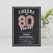 Rustieke Krijtbord Roos Gouden Ballonnen 80e Verja Kaart (Staand voorkant)