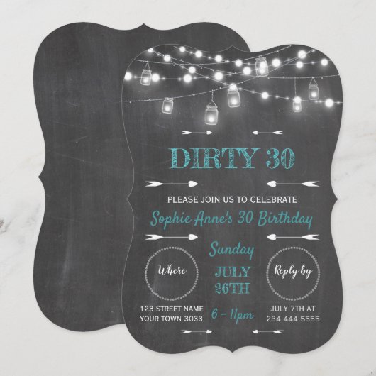 Rustieke krijtbord slingerlichtjes Vies 30 Geboort Kaart (Voorkant / Achterkant)