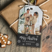 Rustieke Krijtbord Sneeuwvlok Foto Kerstmis Cadeaulabel