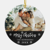 Rustieke Krijtbord Sneeuwvlok Foto Vrolijk Kerstmi Keramisch Ornament (Voorkant)
