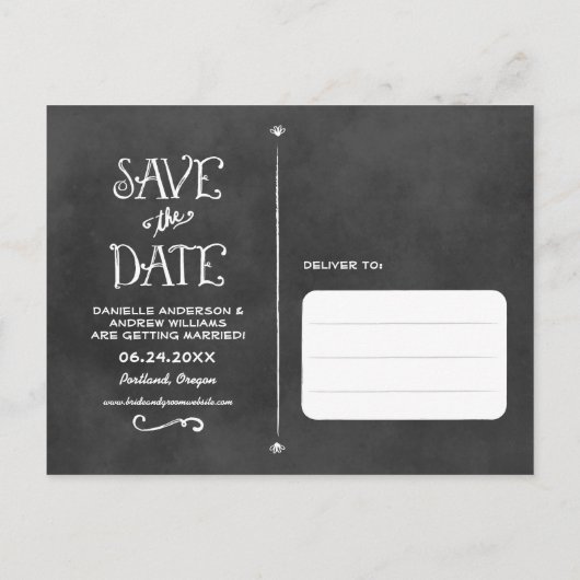 Rustieke Krijtbord Trouwfoto Save the Date Aankondigingskaart (Achterkant)
