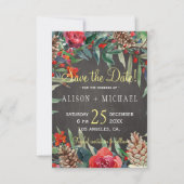 Rustieke Krijtbord Winter Bloemen Kerst bruiloft Save The Date (Voorkant)