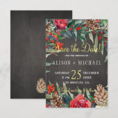 Rustieke Krijtbord Winter Bloemen Kerst bruiloft Save The Date (Voorkant / Achterkant)