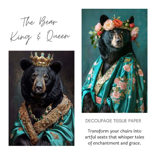 Rustieke  Kroonkoning Beer Decoupage Tissuepapier