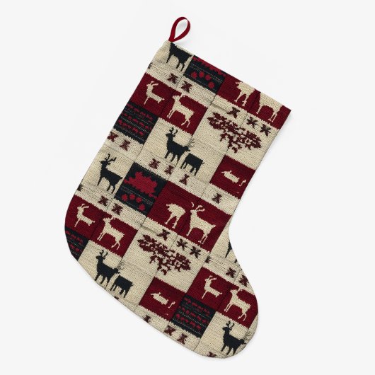 rustieke kruissteek-patchwork | volksvakantiemotie grote kerstsok (Voorkant (Hangend))