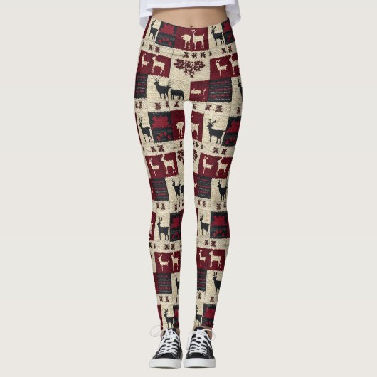 rustieke kruissteek-patchwork | volksvakantiemotie leggings (Voorkant)
