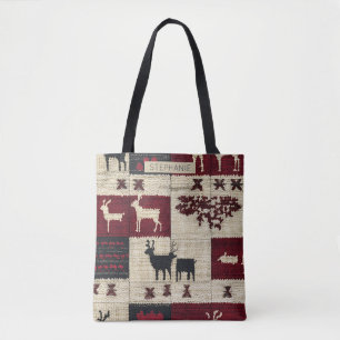 rustieke kruissteek-patchwork   volksvakantiemotie tote bag