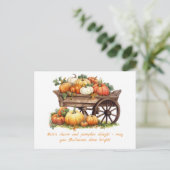 Rustieke kruiwagen van Pompoenen Herfst Halloween Feestdagenkaart (Staand voorkant)