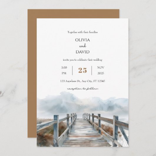 Rustieke Kust Houten Boardwalk Art Beach Bruiloft Kaart (Voorkant / Achterkant)