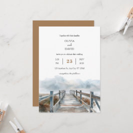 Rustieke Kust Houten Boardwalk Art Beach Bruiloft Kaart