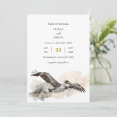 Rustieke kust Pelican Waterverf Beach Wedding Kaart (Staand voorkant)