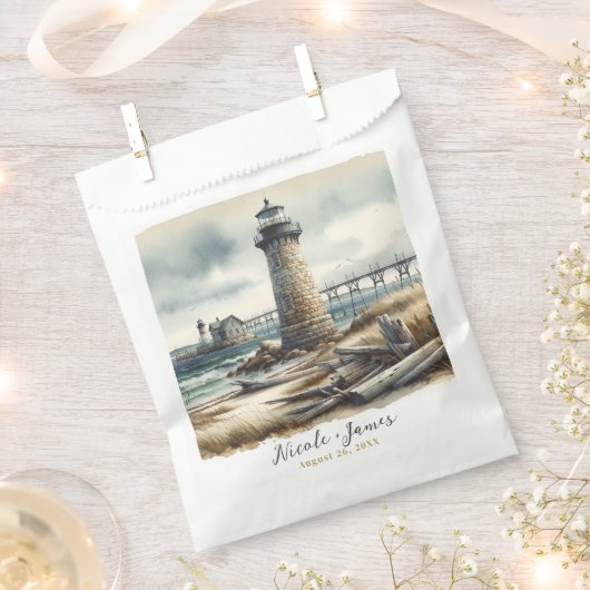 Rustieke Kust Vuurtoren Zeezijde Strand Bruiloft Bedankzakje (Geknipt)