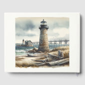 Rustieke Kust Vuurtoren Zeezijde Strand Bruiloft Gastenboek (Achterkant)