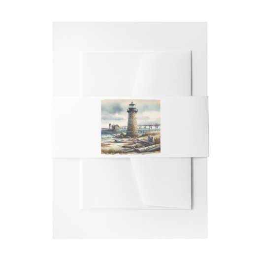 Rustieke Kust Vuurtoren Zeezijde Strand Bruiloft Uitnodigingen Wikkel (Voorkant Voorbeeld)