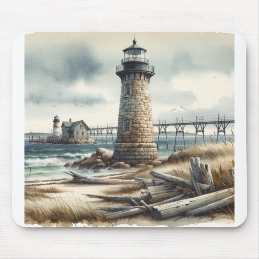 Rustieke Kust Vuurtoren Zeezijde Strand Muismat (Voorkant)