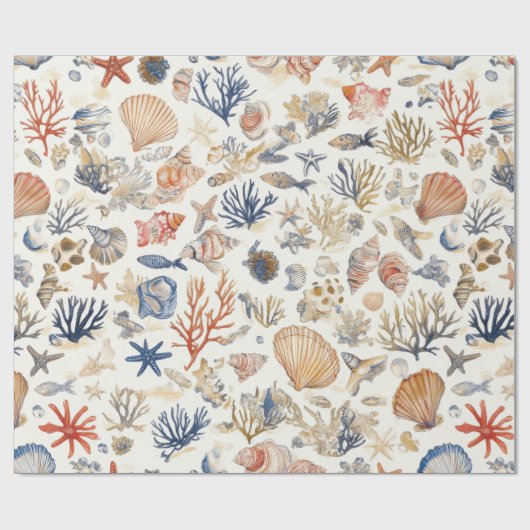 Rustieke Kust - Zeeschelpen, Zeesterren, Rif (12) Cadeaupapier (Vlak)
