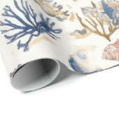 Rustieke Kust - Zeeschelpen, Zeesterren, Rif (12) Cadeaupapier (Rol Hoek)