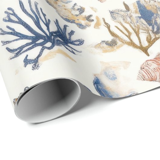 Rustieke Kust - Zeeschelpen, Zeesterren, Rif (12) Cadeaupapier (Rol Hoek)