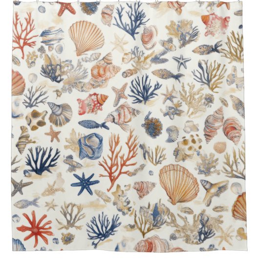 Rustieke Kust - Zeeschelpen, Zeesterren, Rif (12) Douchegordijn (Voorkant)