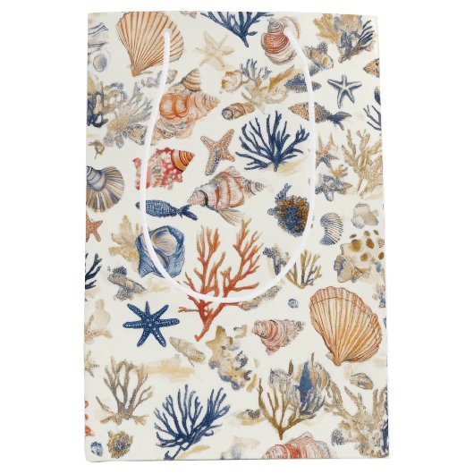 Rustieke Kust - Zeeschelpen, Zeesterren, Rif (12) Medium Cadeauzakje (Voorkant)