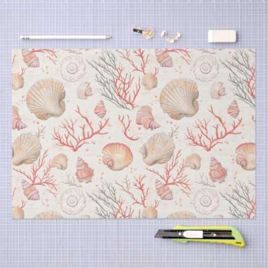 Rustieke Kust - Zeeschelpen, Zeesterren, Rif (16) Tissuepapier (Craft)