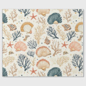 Rustieke Kust - Zeeschelpen, Zeesterren, Rif (24) Cadeaupapier (Vlak)
