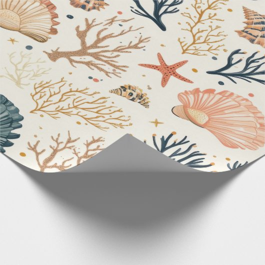 Rustieke Kust - Zeeschelpen, Zeesterren, Rif (24) Cadeaupapier (Hoek)