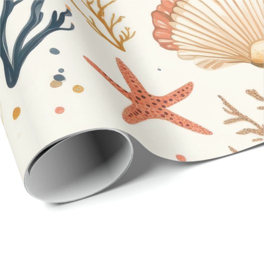 Rustieke Kust - Zeeschelpen, Zeesterren, Rif (24) Cadeaupapier (Rol Hoek)