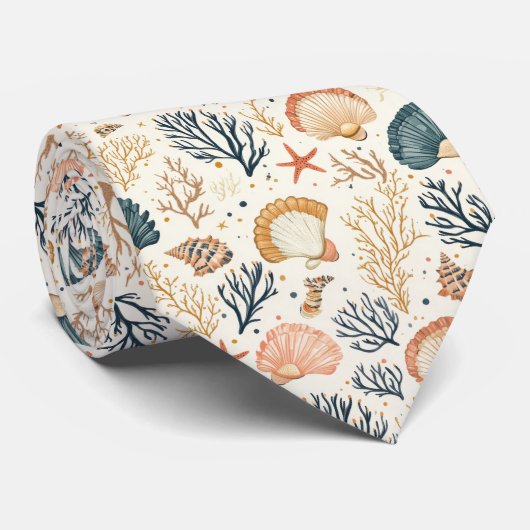 Rustieke Kust - Zeeschelpen, Zeesterren, Rif (24) Stropdas (Opgerold)