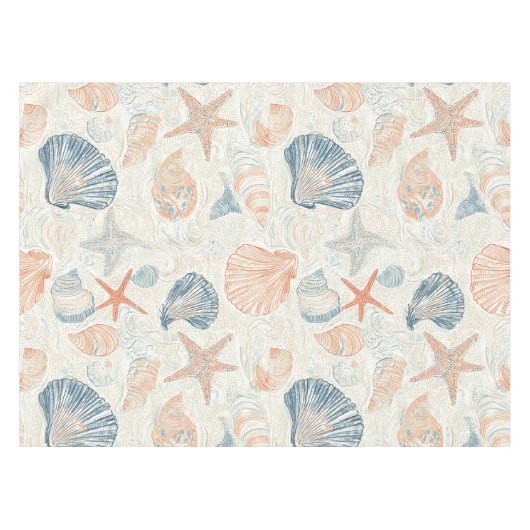 Rustieke Kust - Zeeschelpen, Zeesterren, Rif (25) Tafelkleed (Voorkant (Horizontaal))