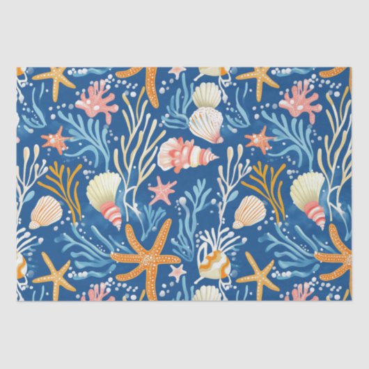 Rustieke Kust - Zeeschelpen, Zeesterren, Rif (26) Tissuepapier (Voorkant)