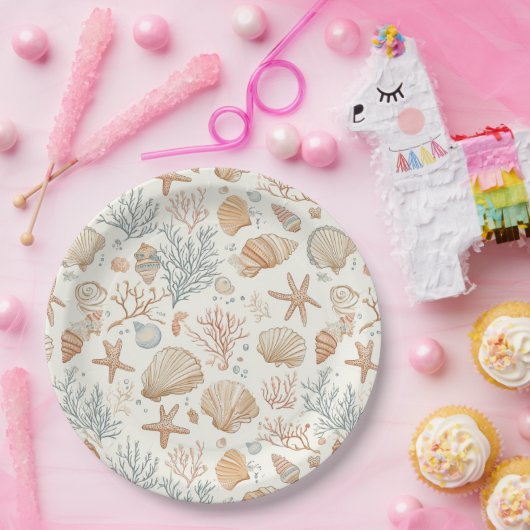 Rustieke Kust - Zeeschelpen, Zeesterren, Rif (32) Papieren Bordje (Feest)