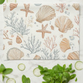 Rustieke Kust - Zeeschelpen, Zeesterren, Rif (32) Theedoek (Gevouwen)