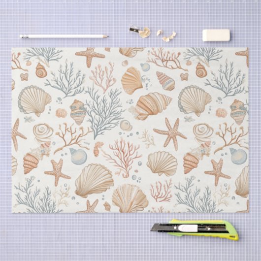 Rustieke Kust - Zeeschelpen, Zeesterren, Rif (32) Tissuepapier (Craft)