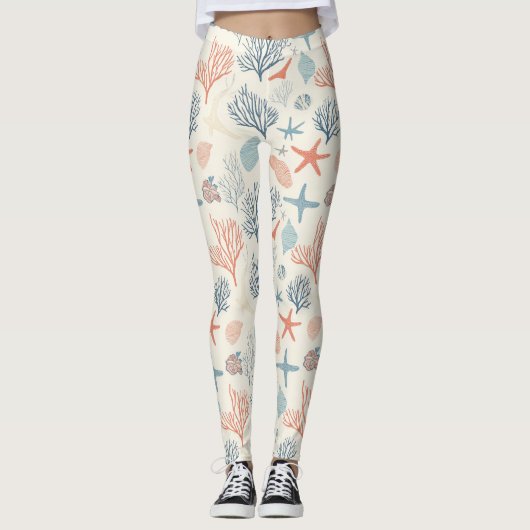 Rustieke Kust - Zeeschelpen, Zeesterren, Rif (35) Leggings (Voorkant)