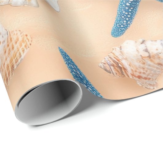 Rustieke Kust - Zeeschelpen, Zeesterren, Rif (6) Cadeaupapier (Rol Hoek)